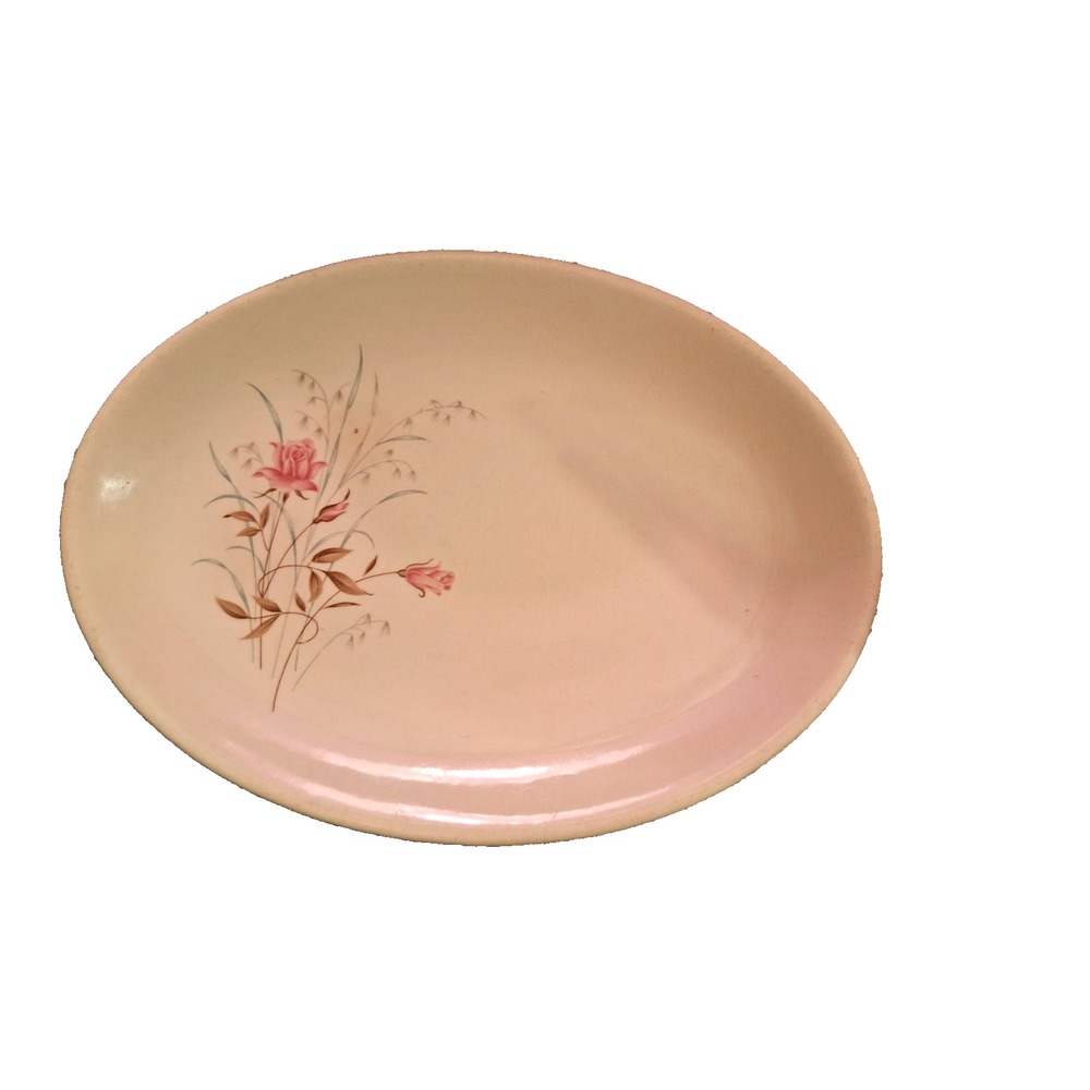 Georgian China GRG2 Oval Serving Platter Pink Roses Aqua Grass 9.5"x7"‎ Vintage